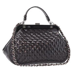 CHANEL Matelasse Chain Bag Patent leather 2way Purple Silver CC Auth 146555V